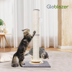 Globlazer Extra Thick Large Scratching Post for Indoor Cats Adults and Kittens, 35in Tall Natural Sisal Rope Scratcher Post, Large Cat Scratcher with Ball Interactive Toy, SC35, Light Grey