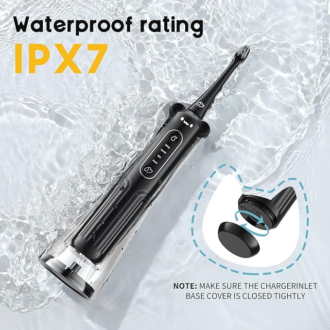 Puppy Tooth Brushing Kit for Dog Teeth Cleaning, 3-in-1 Dog Toothbrush Kit, Electric Toothbrush with Water Flosser, IPX7, 1100mAh Battery(Black)