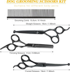 Dog Grooming Scissors, Maxshop Heavy Duty Titanium Pet Grooming Trimmer Kit, Professional Thinning Shears, Curved Scissors with Comb for Dogs and Cats (Black Set of 4)