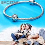 EMOSTAR Dog Paw Print Charms with Various Birthstone Crystals, 925 Sterling Silver Pawprint Beads for 3mm Snake Chain, Pet Lover Gifts for European Women Bracelet