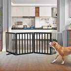 ZJSF Freestanding Indoor Dog Gate for House Foldable Wood Puppy Gate for Doorways Pet Gate for Stairs Extra Wide Pet Fence, Black, 24" Height 4 Panels