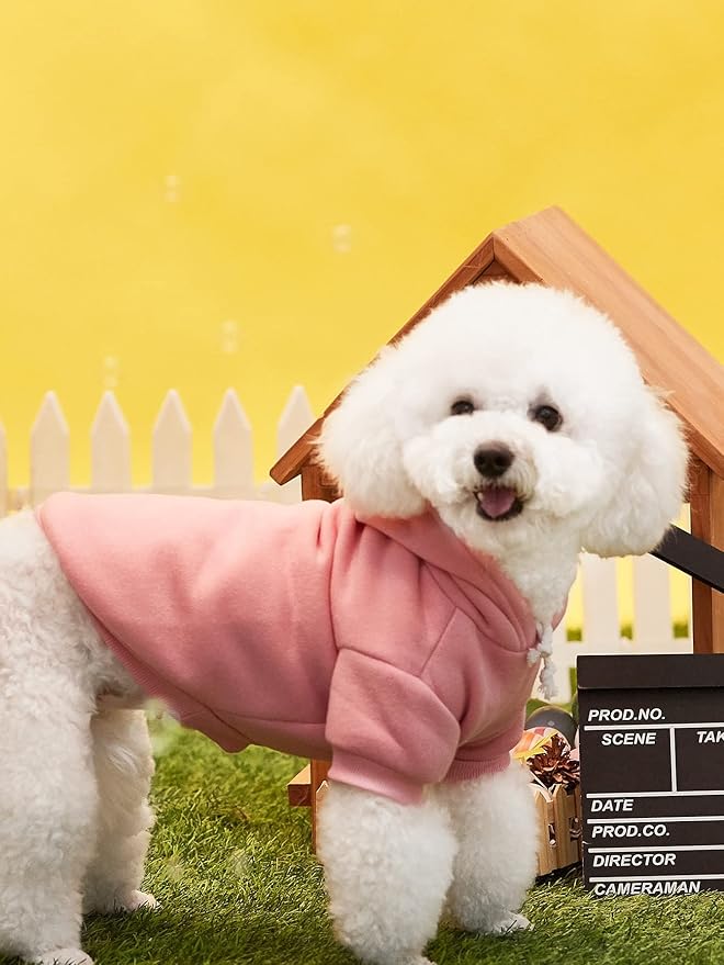 QWINEE Basic Dog Hoodie Sweatshirt Puppy Sweater Warm Cat Costumes Pet Clothes for Chihuahua Puppy Kitten Small Medium Dogs Light Pink X-Large