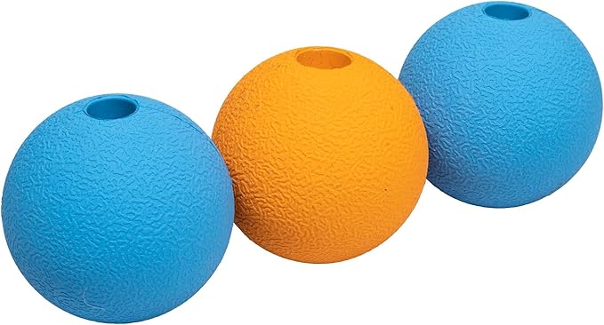 Amazon Basics Dog Toys, Interactive Supreme Rubber Balls, (Pack of 3), 2.5 inch, Blue, Orange