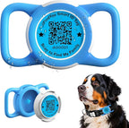 Waterproof AirTag Dog Collar Holder for Apple Tracker QR Code Case Blue