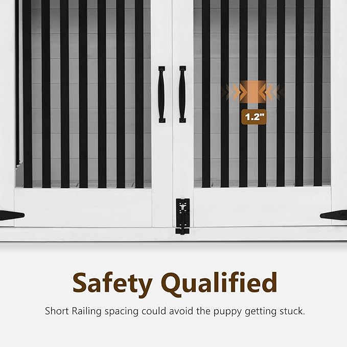 Lovupet Solid Wood Dog Crate Furniture, Medium Dog Cage with Adjustable Shelf and Storage Cabinet, 1775