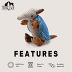 Hollypet Plush Dog Squeaky Toy Stuffed Armadillo Animal Pet Puppy Chew Toys with Clean Teeth for Small Medium Large All Breed Sizes Dogs, Blue, 10 in