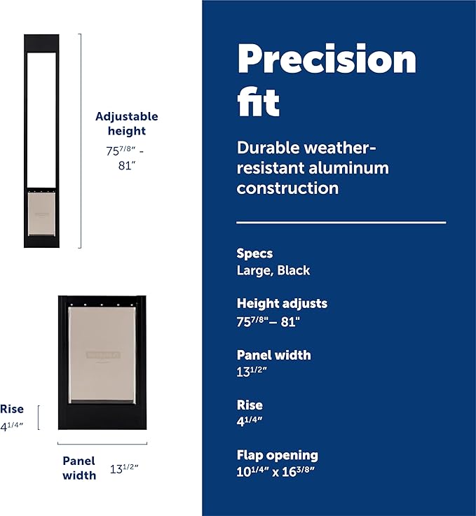 PetSafe Sliding Glass Pet Door - No-Cut DIY Install Doggy Door for Renters - Aluminum Frame - Adjustable Height 75 7/8" to 81" - Ideal for Large Dogs Up to 100 lb - Black