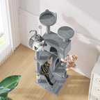 MoNiBloom 54 Inch Cat Tree Tower for Indoor Cats Large Adults, Cat Tower with Scratching Post, Multi-Level Furniture Activity Center with Cat Condo Pet Play House, Light Grey
