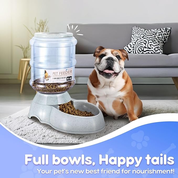 Flexzion Gravity Pet Feeder Food Dispenser (4-6 lb Size) for Dogs Cats Automatic Replenish Dry Food Storage Container Bowl for Small Medium Breed Dog Cat Animal Feeding Watering Fountain Supplies