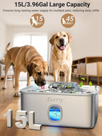 Kastty 15L/3.96 Gal Stainless Steel Dog Water Bowl Dispenser, Large Capacity Dog Water Fountain Quiet LED Light Triple Filtration BPA-Free, Automatic Pet Water Fountain Easy Cleaning for Pet FS76