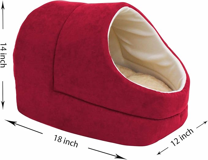 GOOPAWS Cat Cave for Cat and Warming Burrow Cat Bed, Pet Hideway Sleeping Cuddle Cave (Burgundy-2)