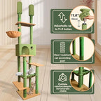 96.5"-108" Cat Tree Floor to Ceiling 7-Tier Cat Tower Adjustable Height with Scratching Posts, Cozy Hammock, Cat Condo for Indoor Cats(Green)