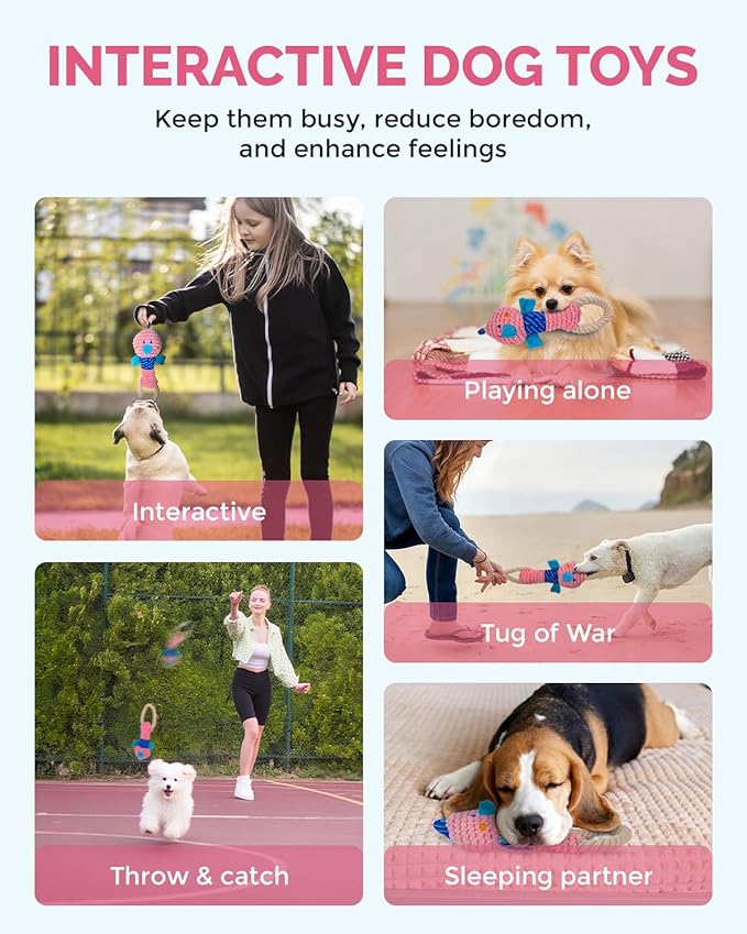 Squeaky Dog Toys for Medium Dogs - Durable Dog Toys for Aggressive Chewers to Keep Them Busy - Interactive Plush Chew Toy with Squeaker for Training Reward & Gift - Pink