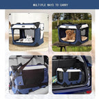 Large Cat Carrier, Collapsible Dog Travel Crate Portable Soft-Sided Pet Carrier with Super Soft Warm Plush Mat for Indoor and Outdoor 24x16x16in,Navy Blue