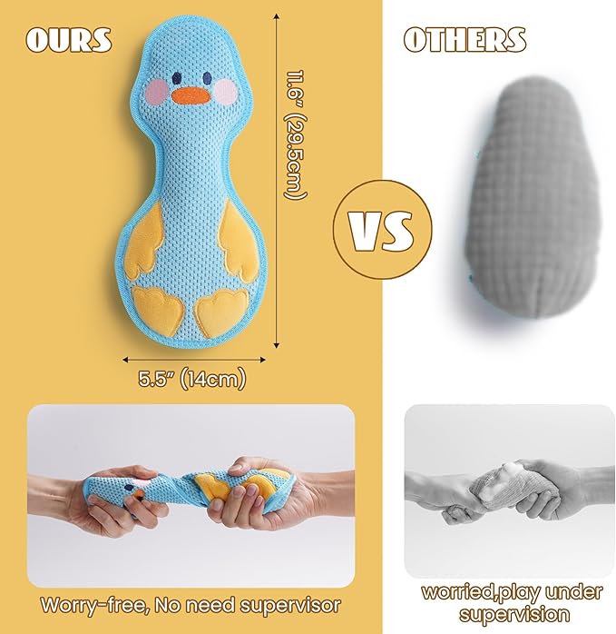 Nocciola Duck Squeaky Dog Toy, New 2025 Indestructible Dog Toy for Aggressive Chewers, Stuffed Toy with Two Tough Layers, Interactive Tug Training to Keep Them Busy, Yellow