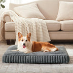 Dog Bed Medium Size Dog, Flat Pet Beds with Removable Washable Cover, Pet Mat Cute Crate Bed Thick Shredded Chopped Crate Foam & Anti Slip Bottom for Indoor, 29"x21"x3" Grey