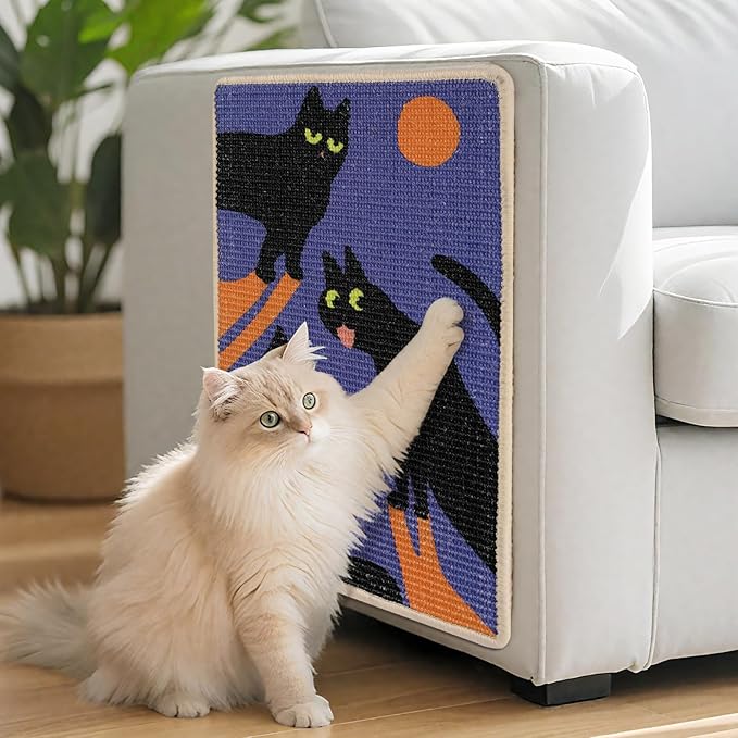 3-in-1 Sisal Cat Scratcher Mat 23.6x15.7'' Protects Carpet Couch & Furniture with Sticker Tape, Floor & Wall Cat Scratching Pad, Anti-Slip, Durable for Indoor Outdoor Cats (Royal Purple)