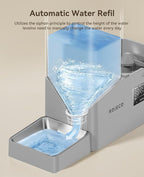 Rojeco 36Cups/8.5L Pet Automatic Cat Feeder and Gravity Water Dispenser,Stainless Steel Bowls 2-in-1 Set Large Capacity 5L Food Feeder and 3.5L Water Fountain for Cats,Pets,Small Dogs,Grey