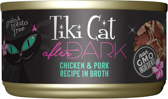 Tiki Cat After Dark, Chicken & Pork, High-Protein and 100% Non-GMO Ingredients, Wet Cat Food for Adult Cats, 2.8 oz. Cans (Pack of 12)