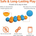 Amazon Basics Dog Toys, Interactive Fetch Rubber Balls, (Pack of 10), 2.5 inch, Multi-Color Blue/Orange