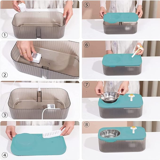 Suertree Cat Fountain Water Bowl Stainless Steel, 101oz/3L Automatic Pet Water Fountain, Dog Water Dispenser Cat Feeding Watering Supplies with 2 Filters for Cats, Dogs, Pets Blue