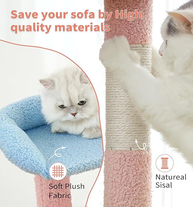 Made4Pets Cat Tree Tower 56" Cat Tower for Indoor Cats Kitten Tree Multi-Level Cat Tree with 2 Condo Furniture Activity Center with Scratching Posts Funny Toys (Pink Flower Blue)