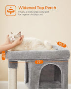 Feandrea Cat Tree, 33.1-Inch Cat Tower, L, Cat Condo for Large Cats up to 16 lb, Large Cat Perch, 2 Cat Caves, Scratching Post, Light Gray UPCT61W