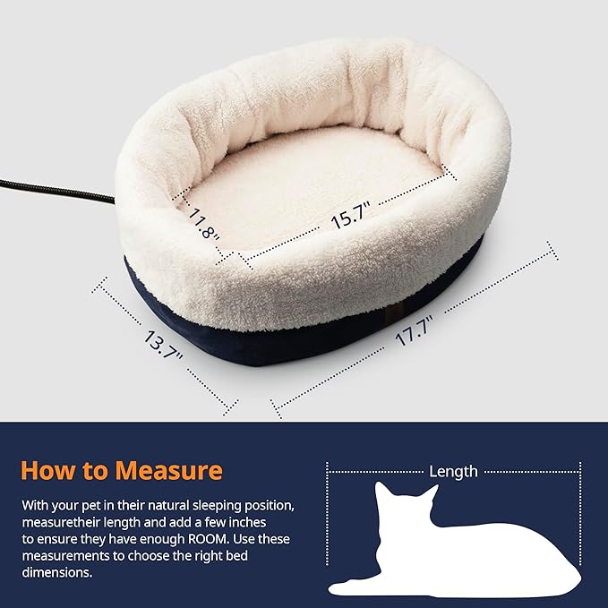 Heated Cat Bed with Auto Shut Off Timer, 17.7" x 13.7" Adjustable Temperature Indoor Pet Heating Cushion Bed for Kittens, Cats, Puppies and Small Dogs, Blue