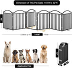 UDD Metal Folding Dog Gate Indoor 144" Extra Wide, 32" Tall Foldable Pet Gate with Door for Stairs Doorways Hallways Porch, Freestanding No Drilling Pet Fence for Dogs Puppy, Black 6-Panel