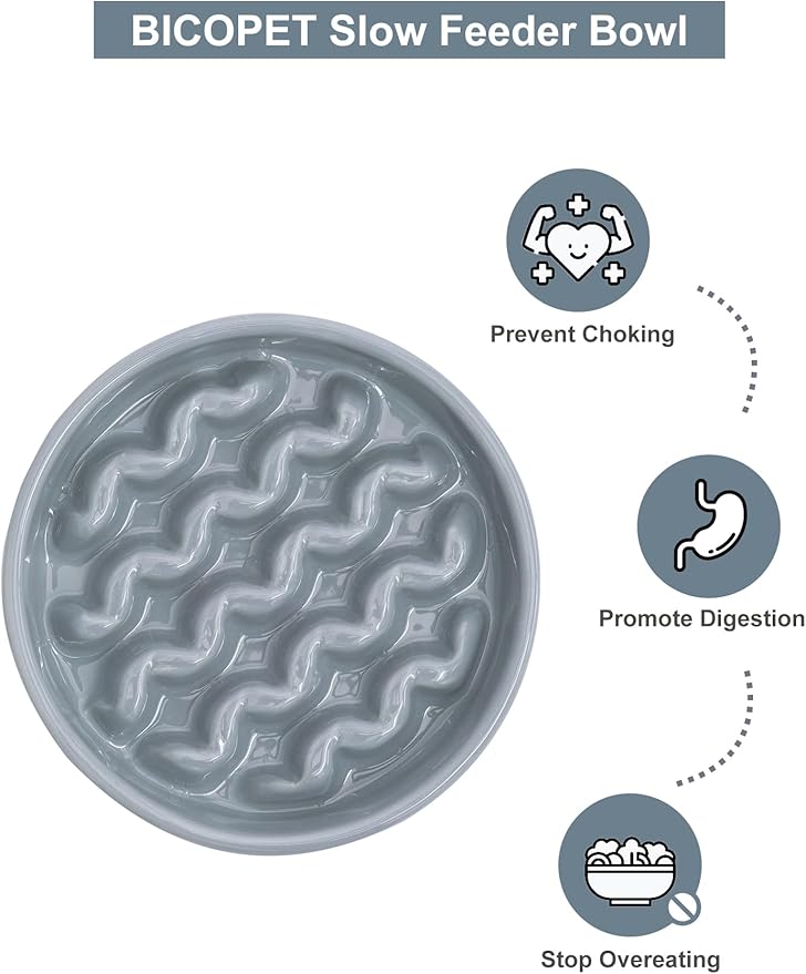 Ceramic Maze Dog Slow Feeder with Non-Slip Silicone Rim – Heavy-Duty Stoneware Bowl with Puzzle Pattern for Bloating & Obesity Prevention (Ice Blue-M)