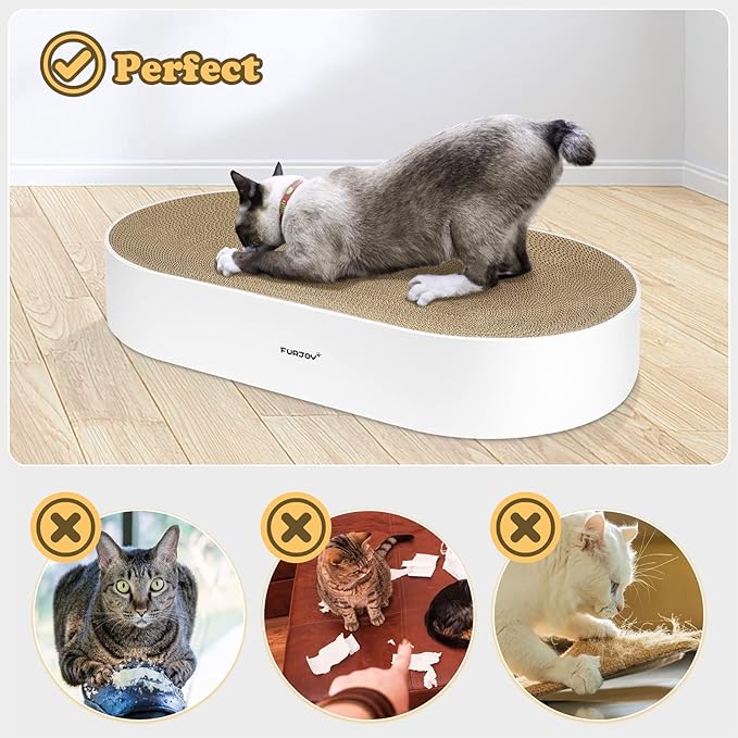 Cat Scratcher, 63x 35 x 10cm Oval Corrugated Cardboard Scratch Pad, Round Cat Scratching Lounge Bed Sofa, Cat Scratcher Bowl with Organic Catnip [ Home Clean Design with Scratcher Box]