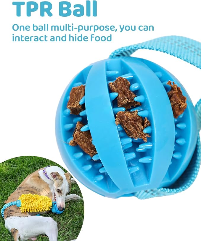 Dog Tug of War Toy, Interactive Chew Toy for Fun and Teeth Cleaning, Soft Nubby-Textured Noodle Plush with Rubber Ball, Dog Rope Toys for Training Small, Medium Large Dogs