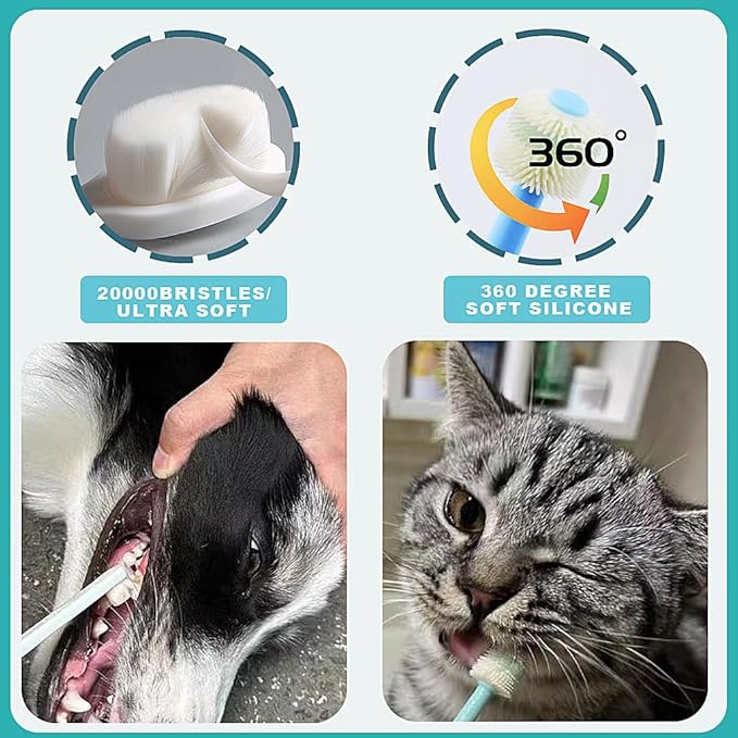 Dog Toothbrush, 360 Degree Finger Toothbrush, Triple Head Toothbrushes,Cleaning Brushes for Dog Cat Oral Dental Health (12 Kit)