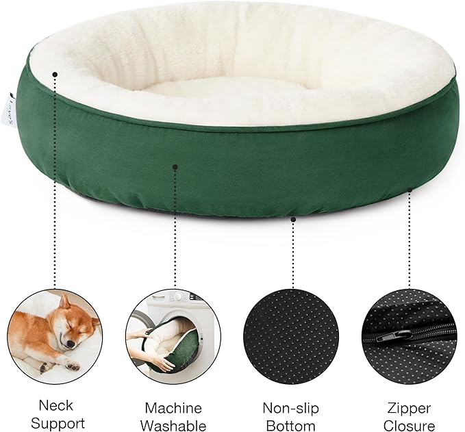 Love's cabin Round Donut Cat and Dog Cushion Bed, 30in Pet Bed for Medium or Large Dogs, Anti-Slip & Water-Resistant Bottom, Soft Durable Fabric Pet beds, Washable Calming Cat & Dog Bed Green