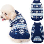 KOOLTAIL Cable Knit Dog Sweater Turtleneck, Cold Weather Pullover Classic Knitwear, Snowflake Pattern Thick Warm Winter Pet Clothes, Dog Christmas Sweater for Small Medium Large Dogs Cats, Navy Blue S