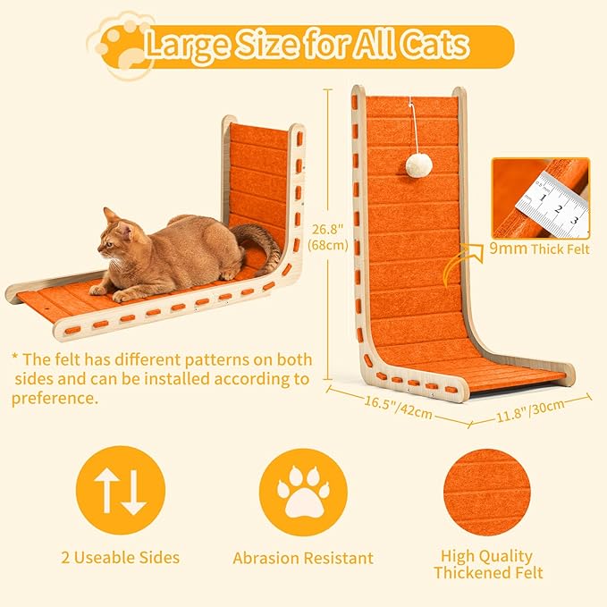 Cat Scratch Pad Felt Cat Scratcher for Indoor Cats Scratching Board Scratchers for Large Cat Scratch Furniture Protector with Ball Kitten Toys L Shape 26.8 Inch Orange