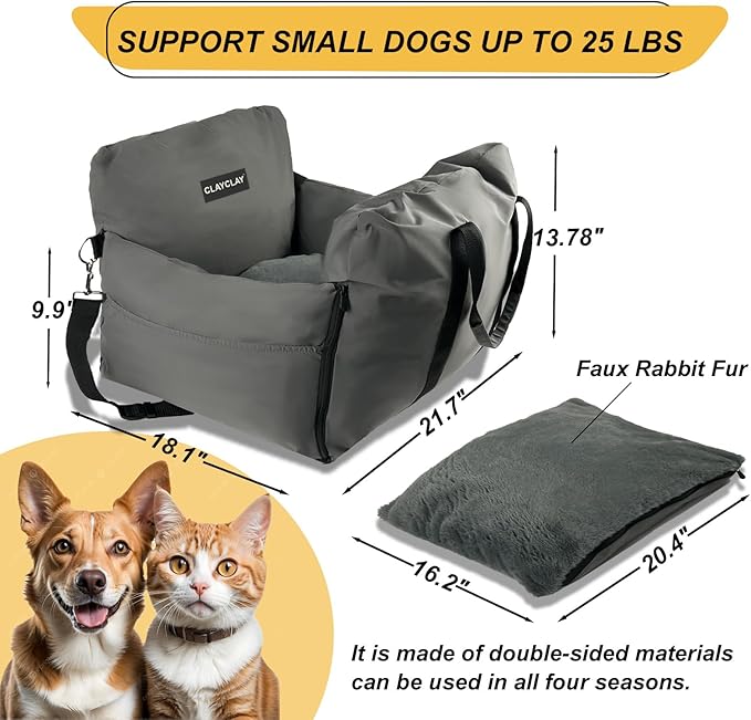 Dog Car Seat & Soft Dog Booster Seat for Small Dogs (<25lbs) with Waterproof, Fully Detachable Washable with Storage, Leash, Portable Pet Carseat Puppy Travel Carrier Bed