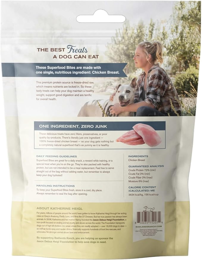 Superfood Bite, Freeze-Dried Raw Dog Treats - Protein Rich, Train & Reward, Traceable Single Ingredient by Katherine Heigl (Chicken Breast)