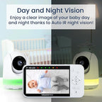 Babysense Prisma Baby Monitor with Camera and Audio, 5” HD Video Baby Monitor with 2 Cameras, 6-Color Night Light, Split Screen, Sound Machine with White Noise & Lullabies, Secure No WiFi