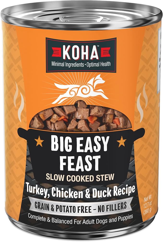 KOHA Big Easy Feast Stew for Dogs with Turkey, Chicken, and Duck, High Protein Wet Dog Food, 12.7oz Cans (Case of 12)