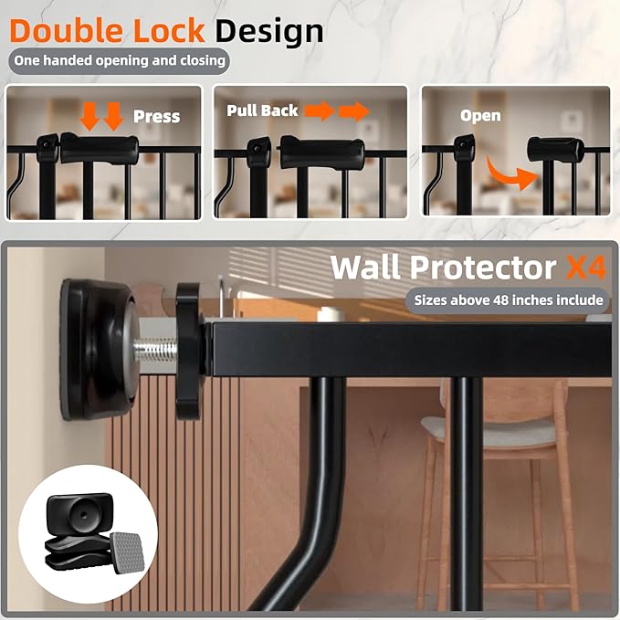 TSAYAWA Extra Wide Baby Gate with Door, 52.76~62.2 Inch Wide Presure Mounted No Drill Metal Auto Close Child Gate for Stair Doorway - Indoor Outdoor Safty Gate for Toddler Dog Doggie, Black