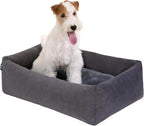 Durable Pet Bed for Small Dogs and Cats, 24" Rectangle Puppy Sofa with Bolster Sides, Washable Soft Fabric with Reversible Cushion, Easy to Clean and Perfect for Crate Use (Gray, S)