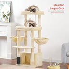 Hey-brother Cat Tree Tower, Scratching Posts with Extra Large Platform, Specious Condo, 2 Cozy Hammocks, Self-Grooming Brush for Indoor Adult Cats, Maine Coon 51.1 inches, Beige MPJ070M
