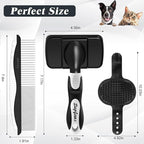 3PCS Dog Grooming Kit - Deshedding Dog Brush, Self Cleaning Slicker Brush, Bath Brush and Comb, Suitable for Hair Removal and Bathing of Dogs & Cats (white Black)