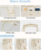 Dog Purse Carrier for Small Dogs Rabbit cat with Large Pockets, Cotton Bag, Dog Carrier Soft Sided, Collapsible Travel Puppy Carrier (Beige Breathable, 17.0" L x 7.5" W x 12.0" H)