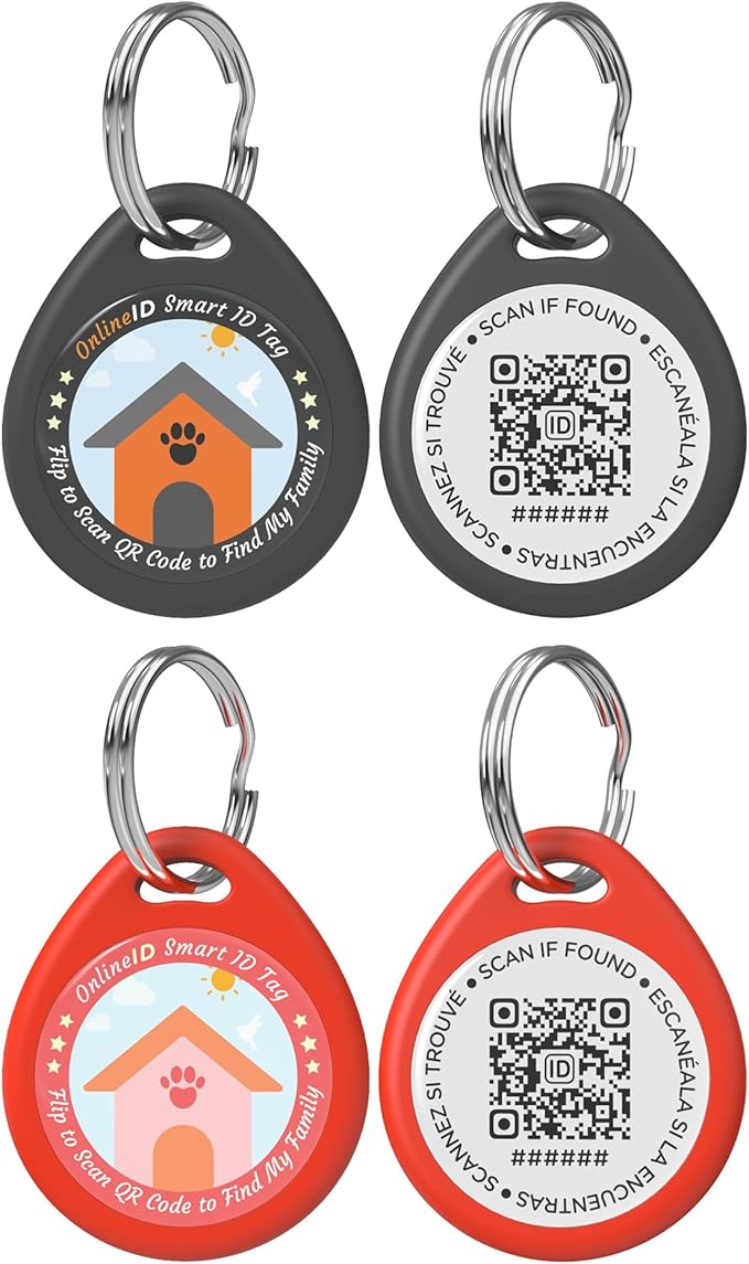 2 Pack Personalized Dog Tags,QR Code Pet ID Tags with Online Profile systerm,Editable Any Names and Phone numbles,Black&Red,L
