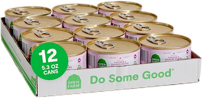 Open Farm Canned Cat Food, Paté for Complete & Balanced Nutrition, Grain-Free and Legume-Free Wet Cat Food, Chicken & Salmon Recipe, 5.3oz Cans (Case of 12)