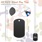 100Pcs Military Dog Tags Set, 50 Pcs Aluminum Blank Dog Tag and 50 Pcs Iron Necklace Chain, Dog Tags Personalized for Pets, Suitable for Laser Engraving