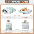 4 in 1 Self Warming Burrow Cat Bed, Pet Hideway Sleeping Cuddle Cave (Style2- Green)