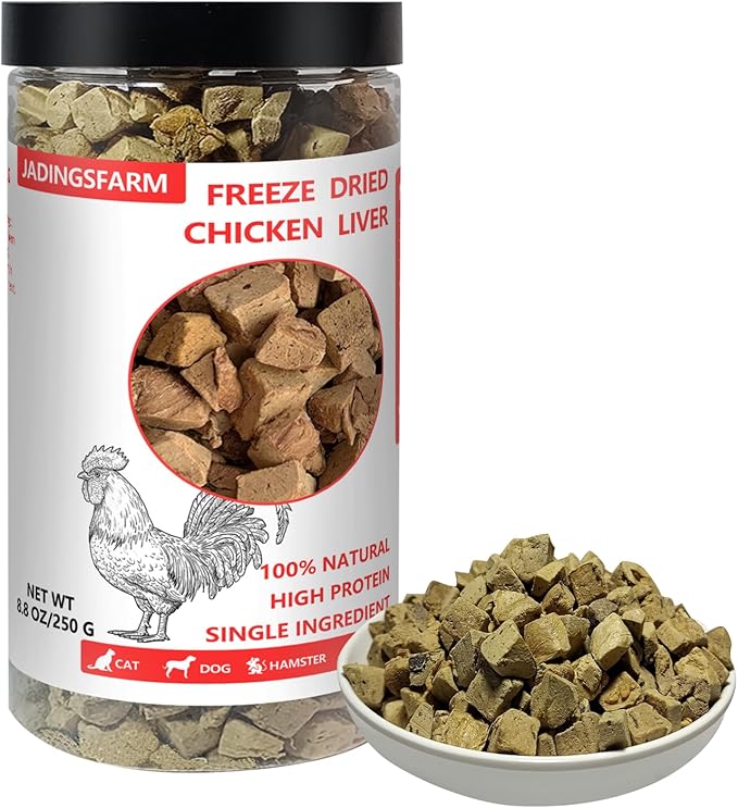 Freeze Dried Chicken Liver Pet Treats 8.8 OZ, Freeze Dried Raw Single Ingredient Dog Treats, Training Treats, Meal Toppers for Dogs Cats, High Protein, Grain Free, Gluten Free